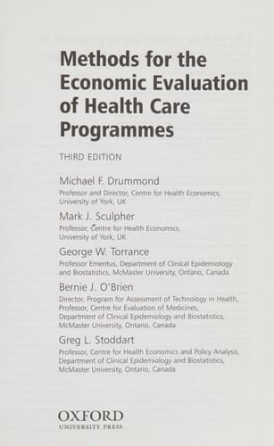 Methods for the Economic Evaluation of Health Care Programmes (Oxford Medical Publications)
