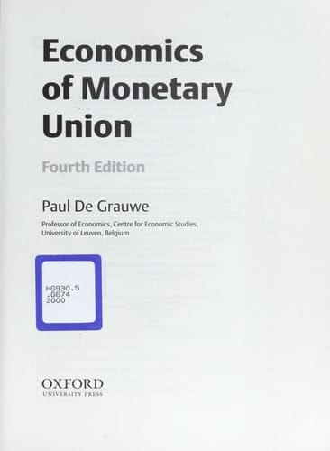 Economics of Monetary Union, 4th Edition