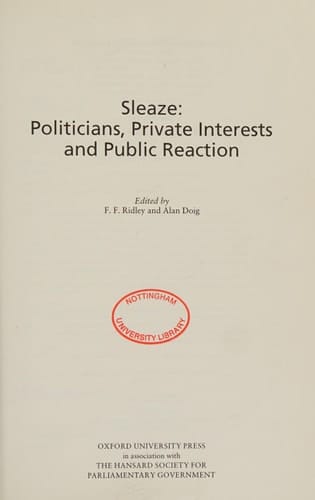 Sleaze (Hansard Society Series in Politics & Government)