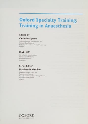 Training In Anaesthesia (Oxford Specialty Training: Training In)