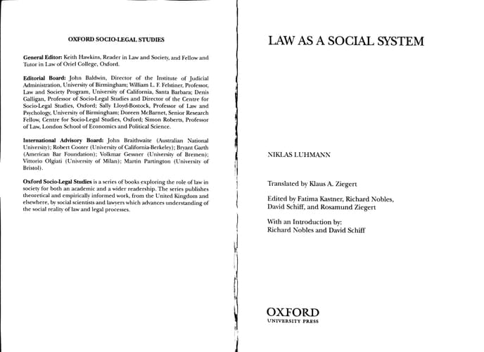 Law as a Social System (Oxford Socio-Legal Studies)