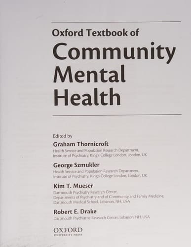 Oxford Textbook of Community Mental Health Online (Oxford Textbooks in Psychiatry)