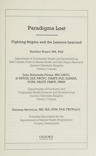 Paradigms Lost: Fighting Stigma and the Lessons Learned