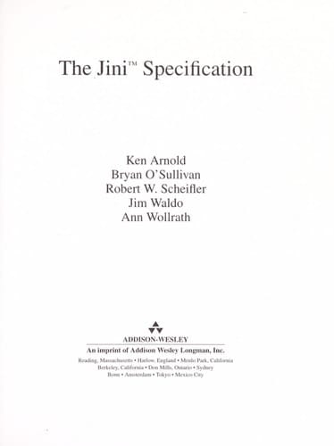 The Jini(TM) Specification (The Jini(TM) Technology Series)