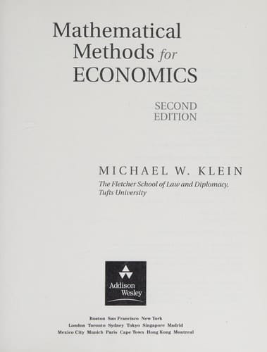 Mathematical Methods for Economics