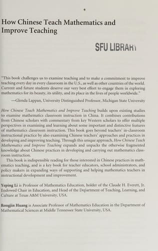 How Chinese teach mathematics and improve teaching