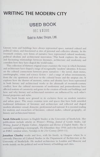 Writing the Modern City: Literature, Architecture, Modernity
