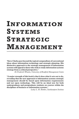 Information Systems Strategic Management: An Integrated Approach