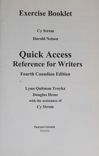 Exercise Booklet for Quick Access: Reference for Writers, Fourth Canadian Edition