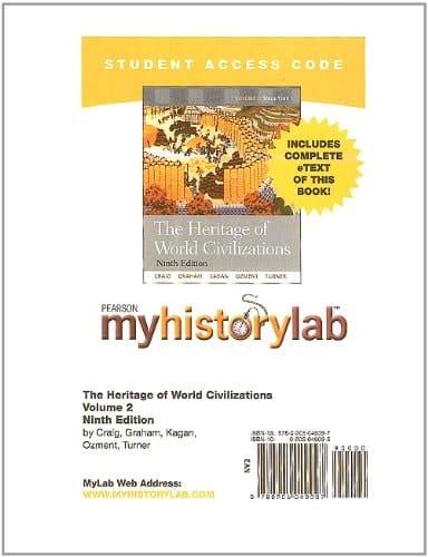 Myhistorylab + Pearson Etext Student Access Code Card for the Heritage of World Civilizations, Vol 2