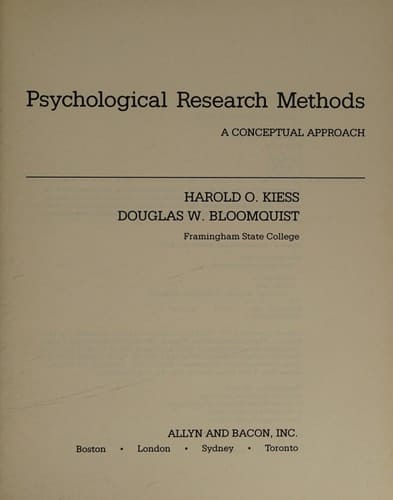Psychological Research Methods: A Conceptual Approach