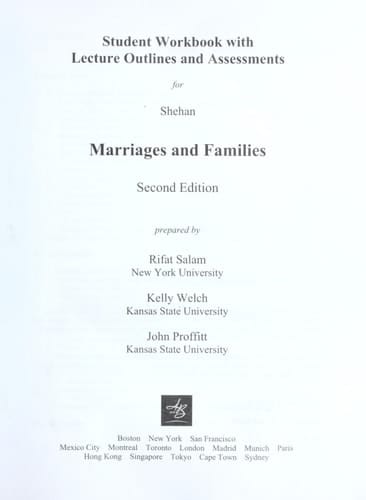 Student Workbook with Lecture Notes and Assessments for Shehan Marriages and Families, 2nd Edition