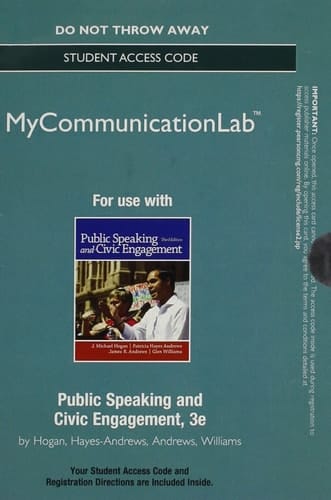 NEW MyCommunicationLab without Pearson eText -- Standalone Access Card -- for Public Speaking and Civic Engagement (3rd Edition)