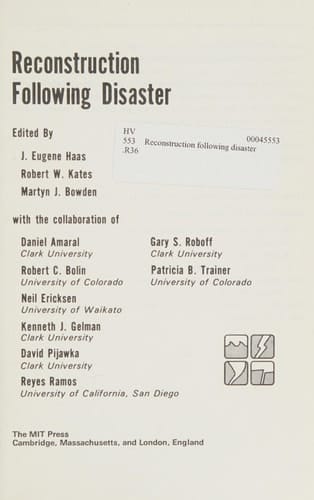 Reconstruction Following Disaster