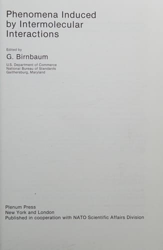 Phenomena Induced by Intermolecular Interactions (Nato ASI Subseries B:, 127)
