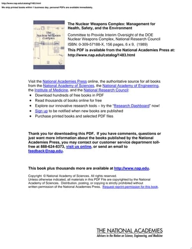 The Nuclear Weapons Complex Management for Health, Safety, and the Environment