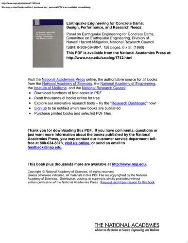 Earthquake Engineering for Concrete Dams Design, Performance, and Research Needs