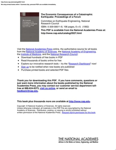 The Economic Consequences of a Catastrophic Earthquake Proceedings of a Forum