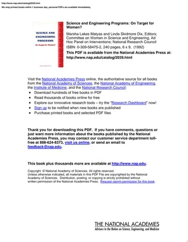 Science and Engineering Programs On Target for Women?