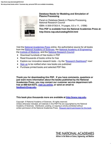 Database Needs for Modeling and Simulation of Plasma Processing