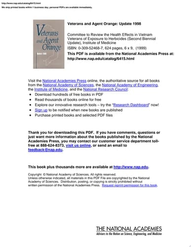 Veterans and Agent Orange Update 1998