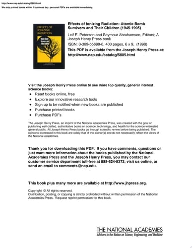 Effects of Ionizing Radiation Atomic Bomb Survivors and Their Children (1945-1995)