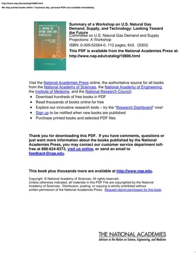 Summary of a Workshop on U.S. Natural Gas Demand, Supply, and Technology Looking Toward the Future
