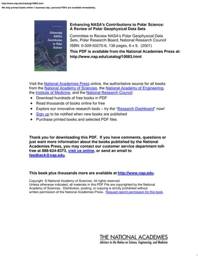 Enhancing NASA's Contributions to Polar Science A Review of Polar Geophysical Data Sets