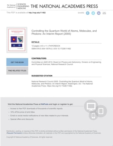 Controlling the Quantum World of Atoms, Molecules, and Photons An Interim Report