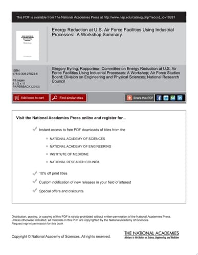 Energy Reduction at U.S. Air Force Facilities Using Industrial Processes A Workshop Summary