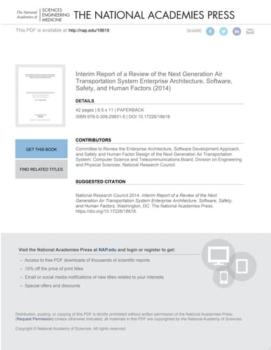Interim Report of a Review of the Next Generation Air Transportation System Enterprise Architecture, Software, Safety, and Human Factors