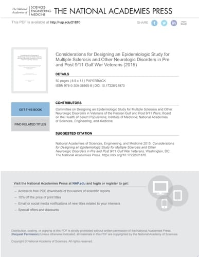 Considerations for Designing an Epidemiologic Study for Multiple Sclerosis and Other Neurologic Disorders in Pre and Post 9/11 Gulf War Veterans