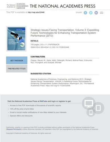 Strategic Issues Facing Transportation, Volume 3: Expediting Future Technologies for Enhancing Transportation System Performance