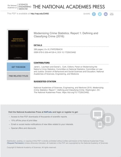 Modernizing Crime Statistics Report 1: Defining and Classifying Crime