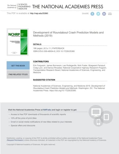 Development of Roundabout Crash Prediction Models and Methods
