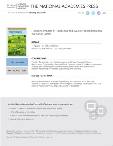 Reducing Impacts of Food Loss and Waste Proceedings of a Workshop