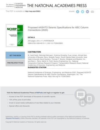 Proposed AASHTO Seismic Specifications for ABC Column Connections
