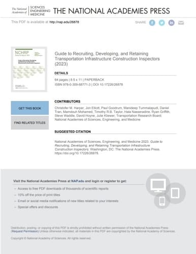 Guide to Recruiting, Developing, and Retaining Transportation Infrastructure Construction Inspectors
