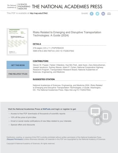 Risks Related to Emerging and Disruptive Transportation Technologies: A Guide