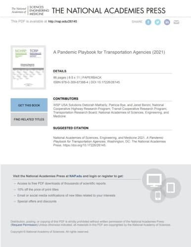 A Pandemic Playbook for Transportation Agencies