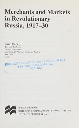 Merchants and Markets in Revolutionary Russia, 1917-1930
