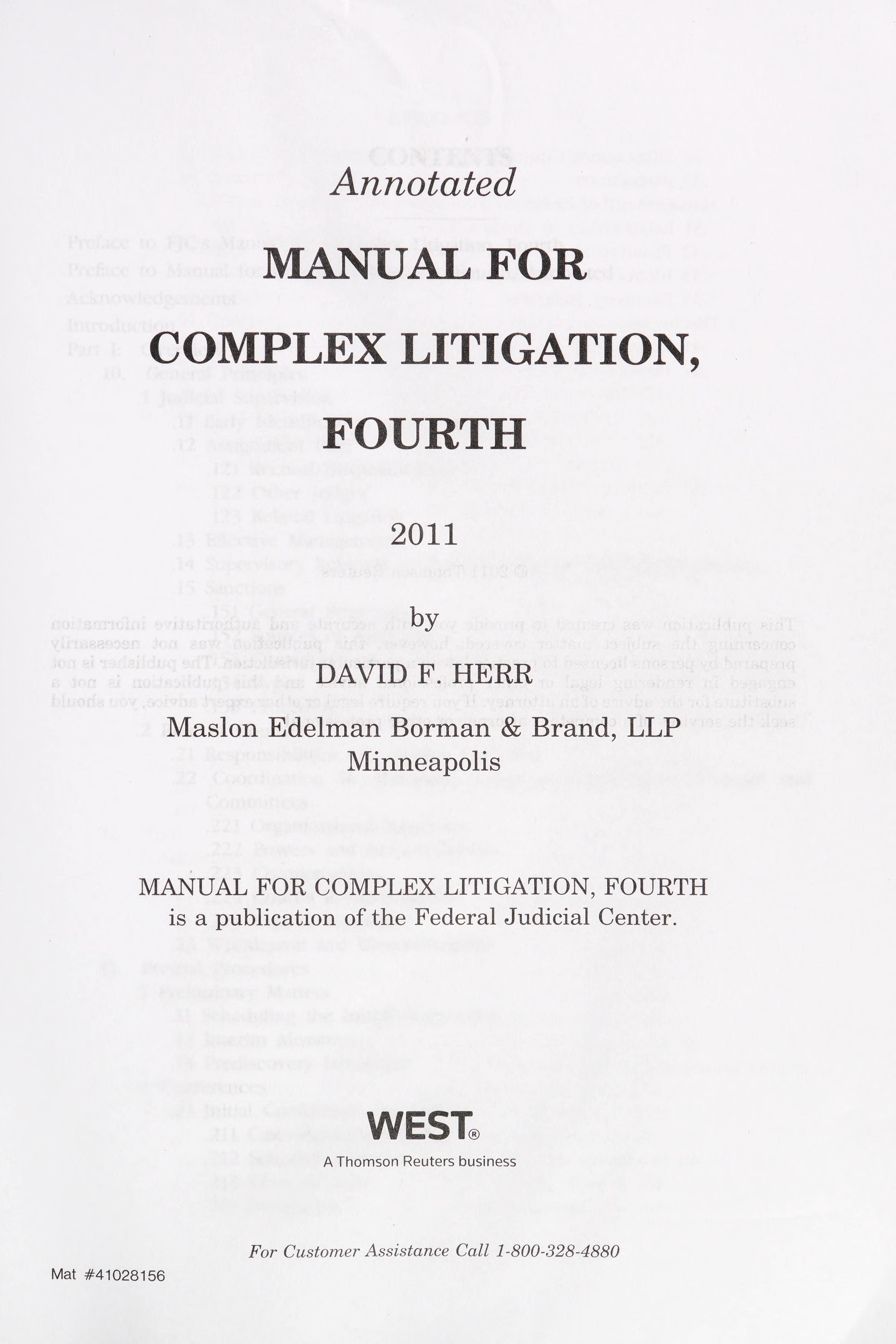 Annotated Manual for Complex Litigation 4th, 2011 ed.