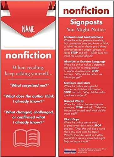 Reading Nonfiction Student Bookmarks 30-Pack