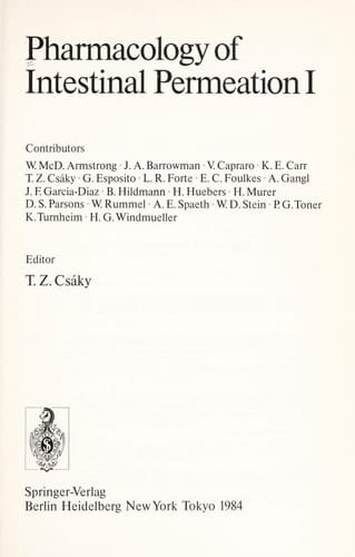 Pharmacology of Intestinal Permeation, Part 1 (Handbook of Experimental Pharmacology)