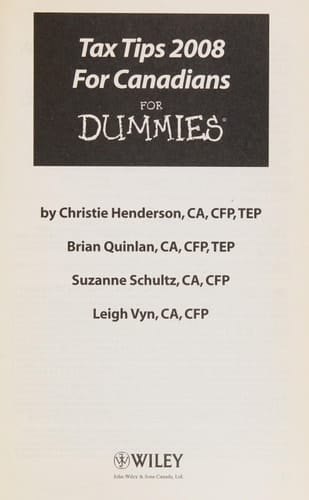 Tax Tips For Canadians For Dummies, 2008 Edition