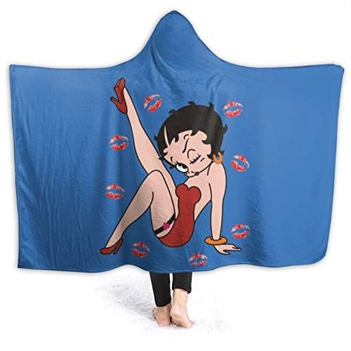 Betty Boop (2) Fall and Winter Flannel Blanket with Hat Thermal Sheet, Warm and Comfortable, Throw Blanket, Nursery Blanket, Office Room Napping Blanket, Unisex, Stylish, Anti-static, Car Blanket