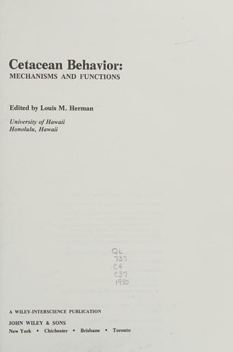 Cetacean Behavior: Mechanisms and Processes