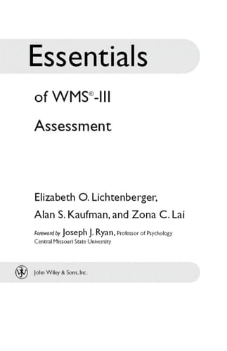 Essentials of WMS-III Assessment