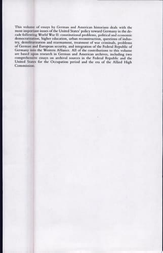American Policy and the Reconstruction of West Germany, 1945-1955