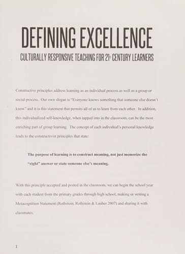 Defining Excellence Culturally Responsive Teaching for 21st Century Learners